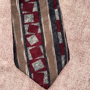 Retro Print Bugatti Necktie in wine, brown, and gray Italian silk